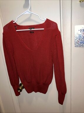 Massimo Dutti Made In Italy Red V-Neck Knit Sweater Medium